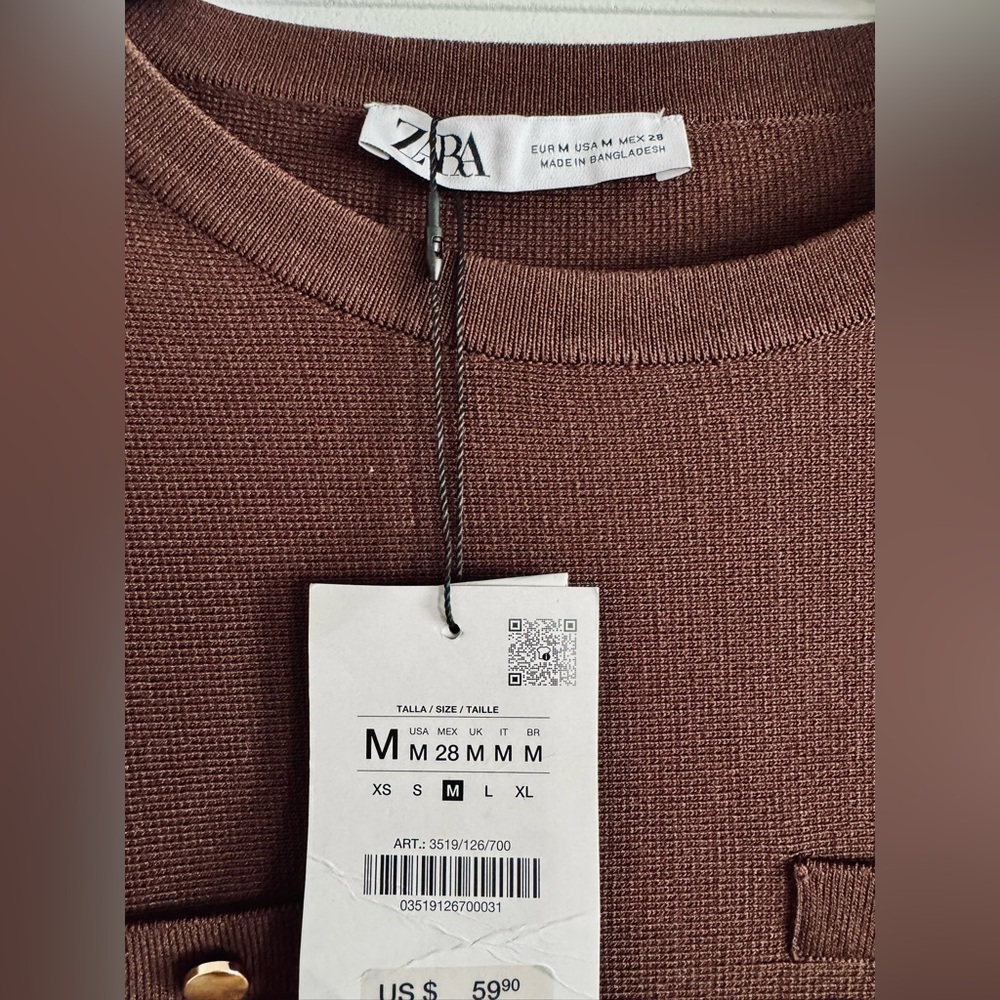 ZARA Brown Knit Pleated Mini Dress – Size M (NWT) - Picture 3 of 11